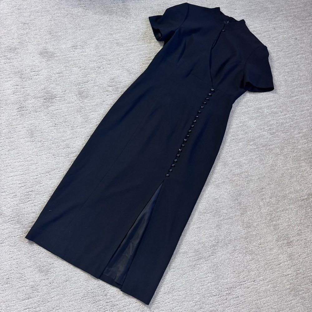 Vintage Liz Claiborne Black Mock Neck Midi Dress 12 Korea 90s Minimalist - Picture 9 of 13
